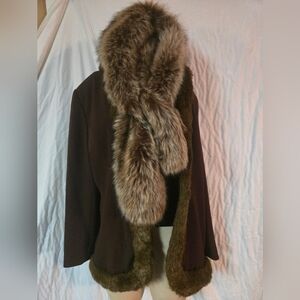 Vintage BrownFaux  Fur-Trimmed Blazer